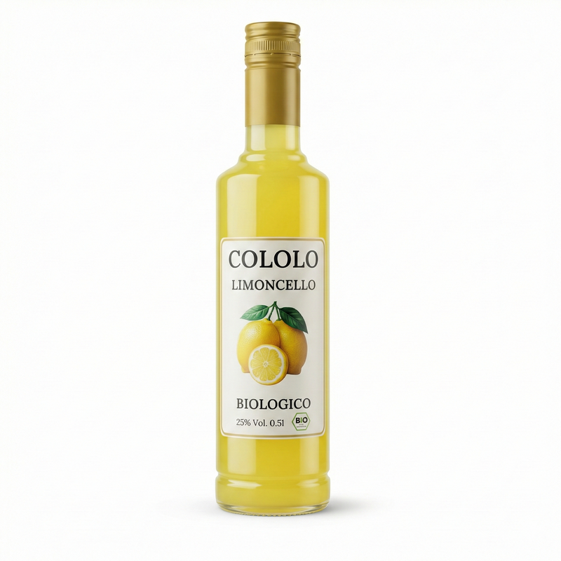 Flasche Cololo Bio Limoncello, 0,5 Liter, mit gelbem Etikett